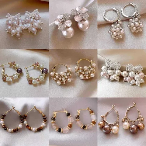 Französische Vintage Künstliche Perle Quaste Creolen Imitation Tigerauge Stein Strass Ohrringe Für Elegante Damen Leichte Luxus Party Schmuck