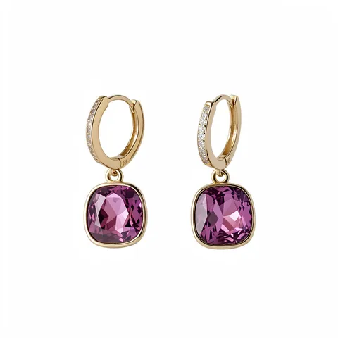 Eleganter Vergoldetes Kupfer Lila Quadratisch Strass Ohrringe Mit Silber Ohrringpfosten Geometrisch Premium Schmuck Für Damen Party