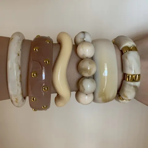 Vintage Harz Offener Armreif Armband Für Damen Retro Cremeweiß Geometrischer Handschmuck Urlaubsstil Accessoires
