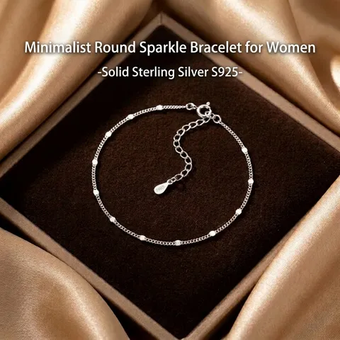 S925 Sterling Silver Minimalist Round Spangle Bracelet For Women Dainty Thin Chain Bracelet Geometric Jewelry Party Gift