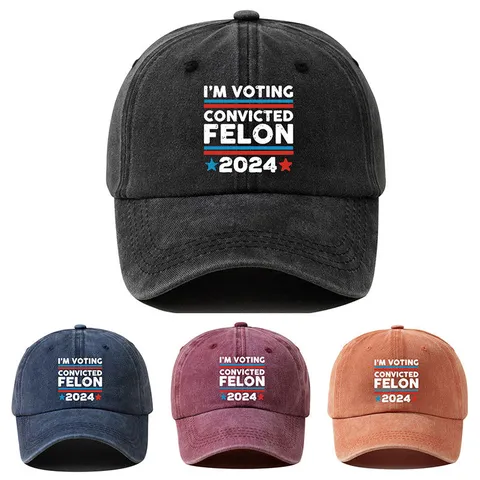 Gewaschener Distressed Polyester Baseballkappe I'm Voting For The Felon Slogan Hut Verstellbar Retro Sonnenhut Herren Damen