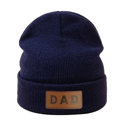 Gorro Beanie con Parche de Cuero DAD para Hombres Mujeres Invierno Cálido de Punto con Dobladillo Gorro de Calavera Suave Acrílico para Esquí Térmico para Exteriores