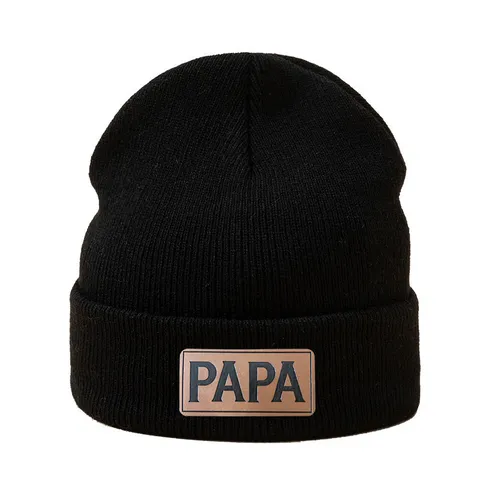 Winter Warm Acryl Strickmütze Für Herren Damen Hip Hop Umschlag Leder Patch Skull Cap Outdoor Täglich Kopfbedeckung