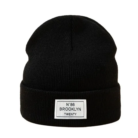 Unisex Winter Strickmütze Beanie Brooklyn N86 Buchstaben-Patch Umschlagmütze Für Herren Damen Outdoor Skifahren Weiche Mütze