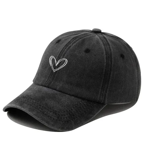 Vintage Wascheffekt Distressed Herz-Stickerei Baseballkappe Verstellbar Sonnenhut Für Damen Herren Outdoor Casual Sport Mütze