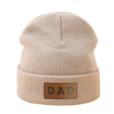 DAD Lederpatch Beanie Mütze Für Herren Damen Winter Warm Strick Umschlag Totenkopfkappe Weich Acryl Skimütze Thermische Outdoor Kopfbedeckung