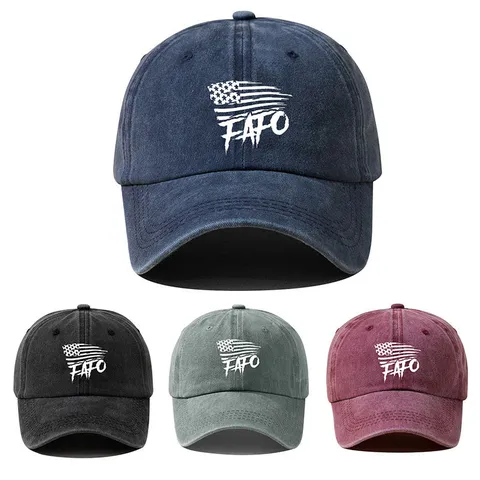 Gorra de Béisbol de Poliéster Lavado Vintage con Estampado de Bandera FAFO Gorra de Papá Desgastada Ajustable para Exterior