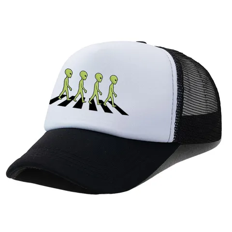 Gorra de Béisbol de Malla con Estampado de Parodia de Alien Abbey Road Verano Transpirable Sponge Top Trucker Hat para Hombre Mujer Casual