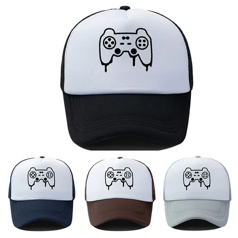 Modische Gamepad Druck Trucker Mütze Atmungsaktiv Mesh Baseballkappe Hip Hop Farbblock Sonnenschutz Kappe Für Outdoor Reisen Unisex