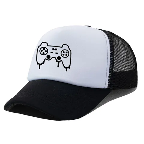 Modische Gamepad Druck Trucker Mütze Atmungsaktiv Mesh Baseballkappe Hip Hop Farbblock Sonnenschutz Kappe Für Outdoor Reisen Unisex