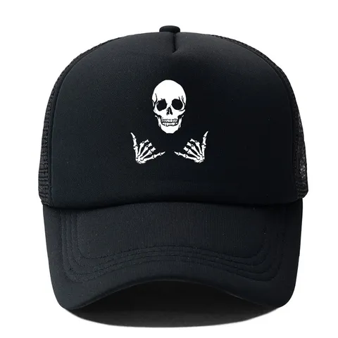 Halloween Totenkopf Bedruckt Trucker Mütze Unisex Polyester Mesh Baseballkappe Streetwear Punk Einstellbar Sonnenschutz Hut