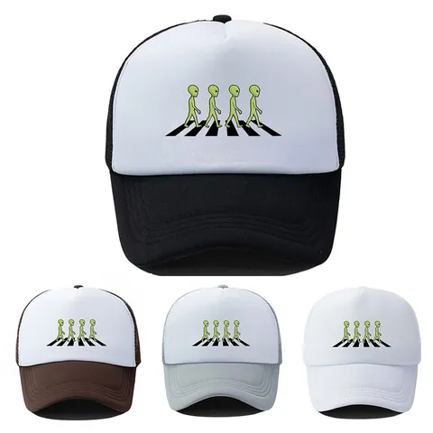Gorra de Béisbol de Malla con Estampado de Parodia de Alien Abbey Road Verano Transpirable Sponge Top Trucker Hat para Hombre Mujer Casual