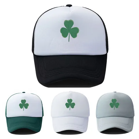 Shamrock Pattern Mesh Baseball Cap Breathable Quick Dry Trucker Hat For Outdoor Sunshade Men Women Adjustable Summer Spring Cap