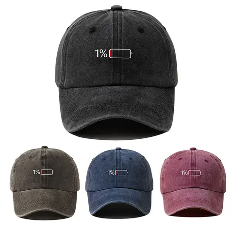 Washed Retro Distressed Baseballkappe Für Herren Damen Low Battery 1% Druck Soft Top Verstellbar Lässig Vintage Sonnenhut Streetwear
