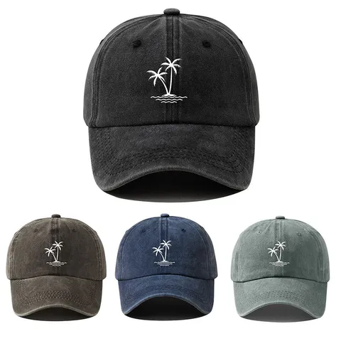 Coconut Tree Printed Washed Distressed Baseball Cap Vintage Summer Beach Sun Hat For Women Men Adjustable Casual Sport Hat