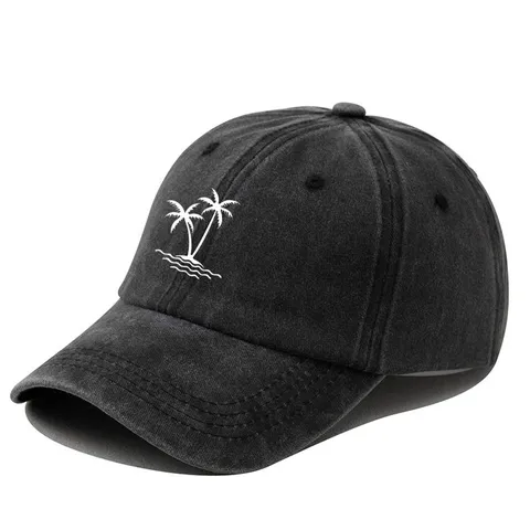 Coconut Tree Printed Washed Distressed Baseball Cap Vintage Summer Beach Sun Hat For Women Men Adjustable Casual Sport Hat