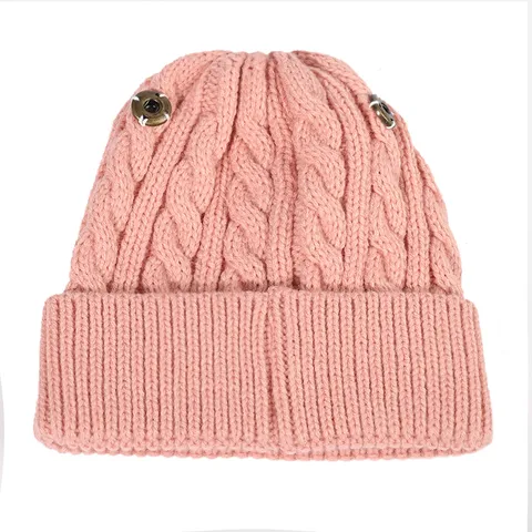 Cute Kids Acrylic Cable Knit Beanie Faux Fur Double Pom Poms Winter Warm Brimless Solid Color Hat For Toddler Infants