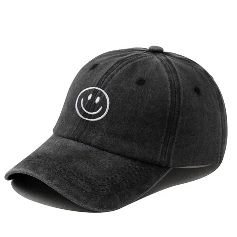 Gorra de Béisbol Unisex Soft Top Con Bordado Cara Sonriente Poliéster Lavado Ajustable Sombrero de Protección Solar