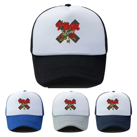 Lässige Polyester Rose Blume Druck Baseballkappe Atmungsaktive Mesh Trucker Hat Für Outdoor Sonnenschutz Unisex Sonnenhut