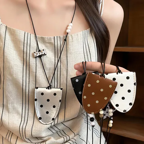 Halskette Aus Kunstleder Mit Punktierung Brillenhalter Lange Pulloverkette Mit Künstlicher Perle Schleife Sonnenbrillen Aufbewahrung Damen