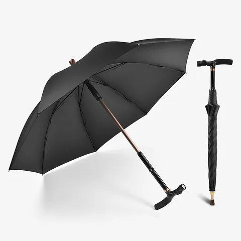 Multifunctional Walking Stick Umbrella With LED Light Detachable Aluminum Shaft Non Slip Cane Sun Rain Umbrella For Elderly Outdoor