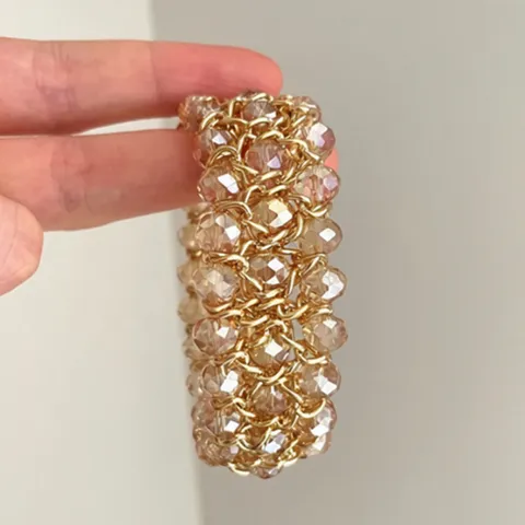 Brazalete Ancho Vintage Elegante Con Cuentas De Vidrio Para Mujer Pulsera Multicapa Geométrica De Lujo Galvanizada Joyería De Mano Regalo