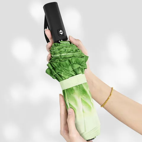 Creative Cabbage Shaped Fully Automatic Folding Umbrella Ruffle Edge Pongee Fabric Iron Frame Sun Rain Umbrella For Adults Gift