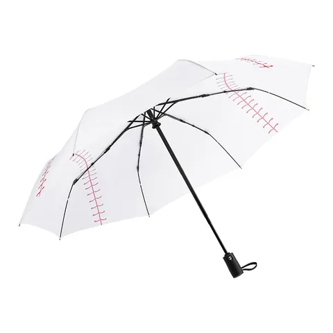 American Sports Retro Baseball Stitching Printed Foldable Fully Automatic Umbrella Waterproof Sunshade Pongee Fabric 3-Fold Compact Sun Rain Umbrella