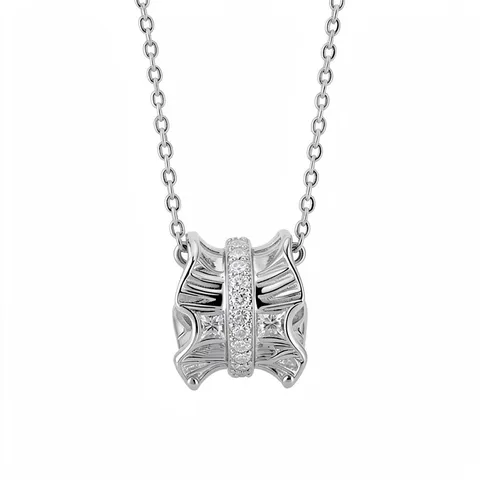 Geplooide Cilinder Hanger Ketting Zirconia Ingelegd Koper Sleutelbeen Ketting Voor Vrouwen Elegante Lichte Luxe Stijl Sieraden