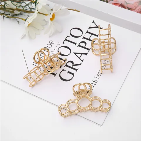 Pinza per Capelli in Metallo Minimalista da Donna Oro Galvanico Geometrico Intarsiato Squalo Clip Antiscivolo Accessorio Capelli