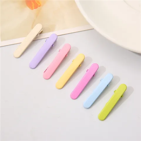 Korean Style Candy Color Metal Baking Paint Hair Clips Cute Geometric Oval Duckbill Bangs Barrettes For Kids Girls Daily Hair Accessories