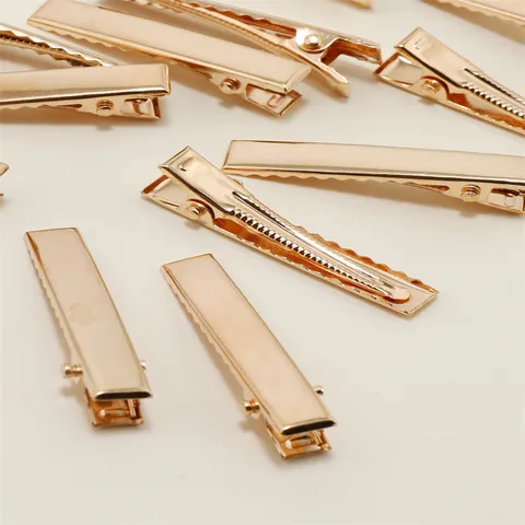 Solid Metal Duckbill Hair Clips Mini Gold Flat Alligator Hairpins Electroplated Geometric Geometric Bases For DIY Hair Accessories Crafting