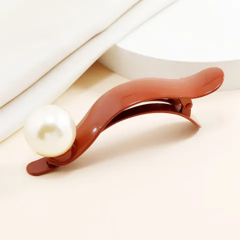 Élégant Pince à Cheveux en Métal Avec Perle Artificielle Brillant Peinture au Four Pince Crocodile Épingle à Cheveux Bec de Canard pour Femmes Accessoires