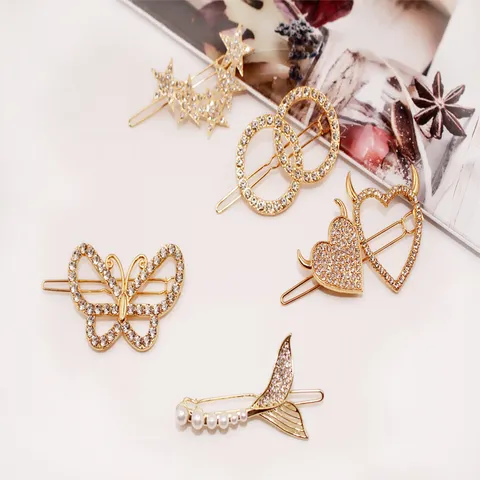 Barrettes Cheveux en Alliage de Style Coréen avec Strass Élégantes Pinces en Perles Artificielles Épingles à Cheveux Géométriques pour Femmes