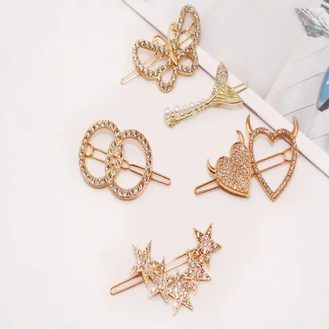 Barrettes Cheveux en Alliage de Style Coréen avec Strass Élégantes Pinces en Perles Artificielles Épingles à Cheveux Géométriques pour Femmes