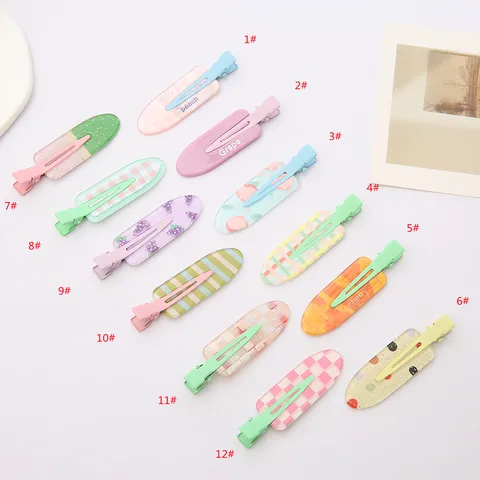 Pince à Cheveux Sans Pli en Acrylique Sucré Multicolore Plaid Fruits Épingle à Cheveux Géométrique Bec de Canard Barrettes Accessoires Cheveux Femme
