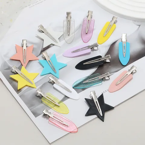 Pinces à Cheveux en Plastique Résine Style Coréen Couleur Bonbon Sans Trace Forme Étoile Feuille pour Enfants Femmes Accessoires