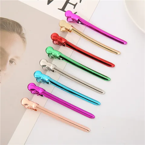 Pinces à Cheveux Bec de Canard en Métal Épingles à Cheveux Professionnelles de Séparation Pinces Crocodile Longues Colorées Électroplaquées pour Salon Femme Accessoires Cheveux Quotidiens
