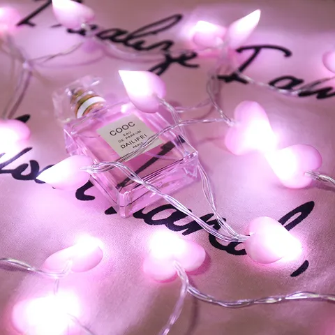 Luci a Stringa a Cuore in Tessuto LED Romantiche a Batteria Luci Fate per Matrimonio Camera da Letto Festa Casa Decorazione Luci a Stringa a Forma di Cuore