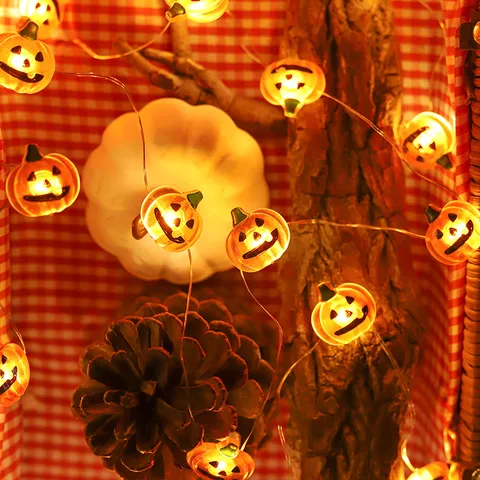 Guirlanda de Luces LED de Calabaza de Halloween Funciona con Pilas Luces de Hadas de Alambre de Cobre para Decoración del Hogar