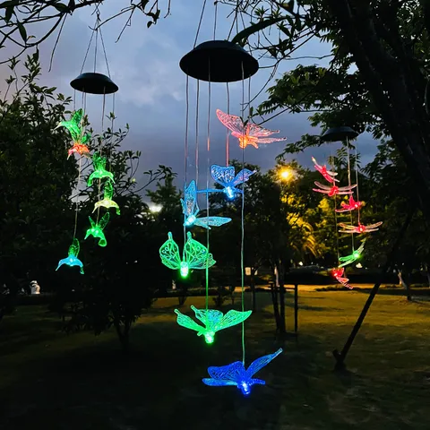 Luz de Campanilla de Viento Solar Impermeable para Exteriores Luces de Cadena Colgantes LED de Cambio de Color para Decoración de Jardín Patio