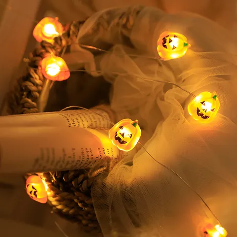 Guirlanda de Luces LED de Calabaza de Halloween Funciona con Pilas Luces de Hadas de Alambre de Cobre para Decoración del Hogar