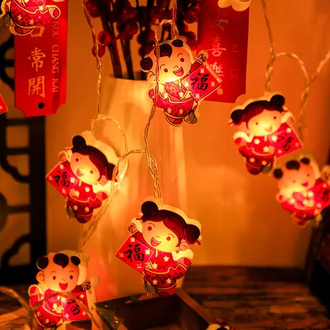 Decoración de Año Nuevo Chino Cadena de Luces LED Muñeca de la Suerte Luz de Hadas con Pilas Linterna Festiva para Fiesta de la Primavera Hogar