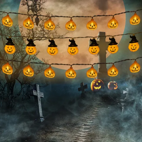 Guirlande de Luces LED de Calabaza de Halloween a Pilas USB Alimentada Terrorífica Fiesta de Fantasmas Decoración Colgante