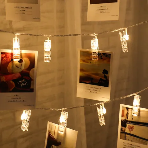 Guirlanda de Luces LED con Pinzas para Fotos Funciona con Pilas Blanco Cálido Luces de Hadas para Habitación Pared Boda Fiesta Decoración