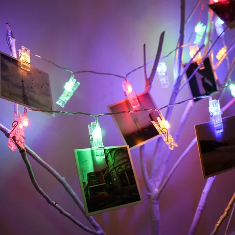 Guirlanda de Luces LED con Pinzas para Fotos Funciona con Pilas Blanco Cálido Luces de Hadas para Habitación Pared Boda Fiesta Decoración