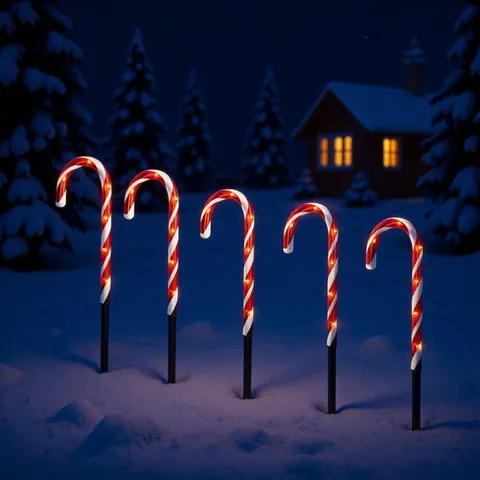 Luces LED de Estaca para Jardín con Energía Solar Diseño de Bastón de Caramelo de Navidad Decoración de Estrella Luces Navideñas