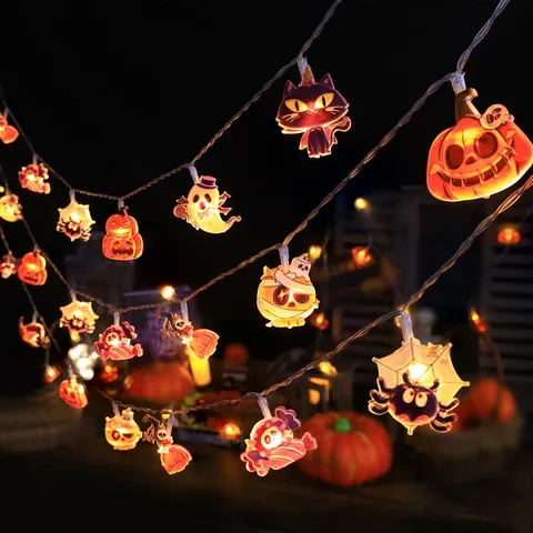 Guirnalda de Luces LED de Halloween Calabaza Fantasma Adornos Colgantes Luminosos Funciona con Pilas Decoración de Fiesta