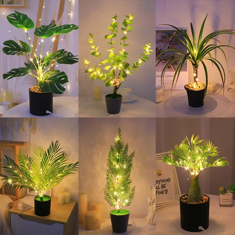Luz Nocturna LED De Planta Artificial Alimentada Por USB Lámpara De Mesa De Bonsái Lámpara Decorativa Para El Hogar