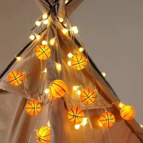 Guirlande de Luces LED con Tema Deportivo Iluminación de Bolas de Plástico Decorativas Para Habitación Infantil Fiesta de Cumpleaños Decoración del Hogar